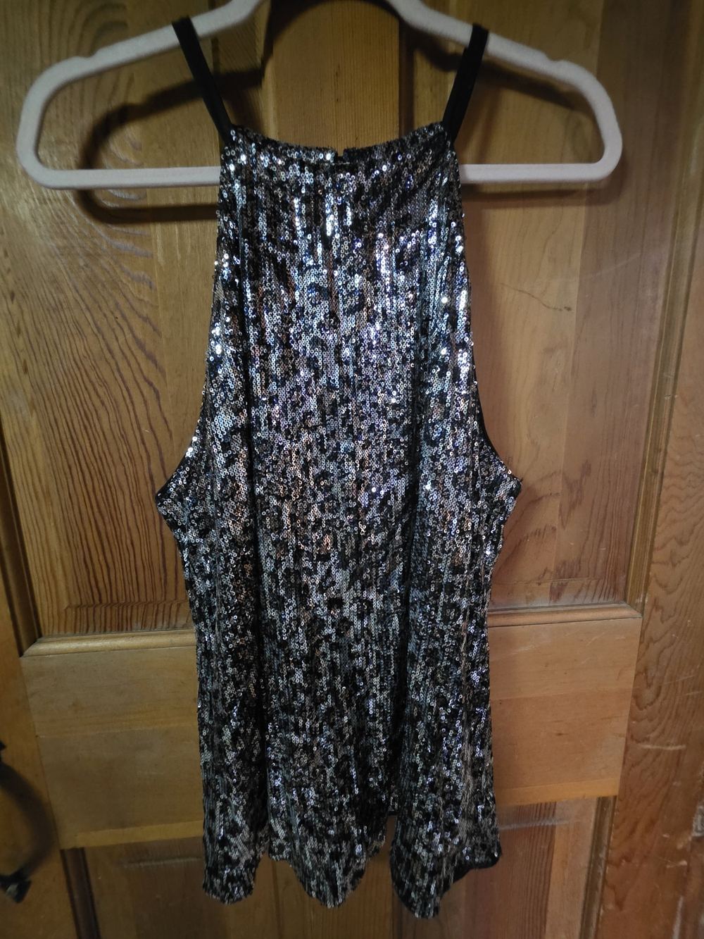 INC International Concepts Silver & Black Sequin Halter Cami